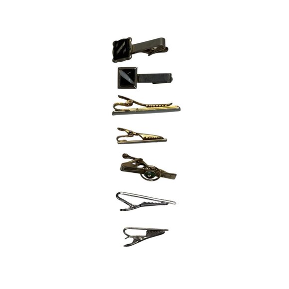 Lot of 7 Vintage Tie Bar Clips Gold Silver and Copper Tone Mixed Styles Estate - Picture 1 of 10